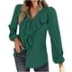 thumbnail image 1 of Tops Para Mujer Blusas de Manga Larga Temperamento Elegante Viento Color Sólido Plisado Cuello en V Cómoda Camisa Top Odeerbi  ODB184429, 1 of 5