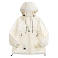 thumbnail image 2 of Unisex Hiking Jackets Windbreaker, Camping Trekking Fishing Rain Jackets Sun Protection Coats Lightweight Cardigans for Women Men, Rain Jacket Hooded Windbreaker with Pocket for Outdoor Beige L, 2 of 5