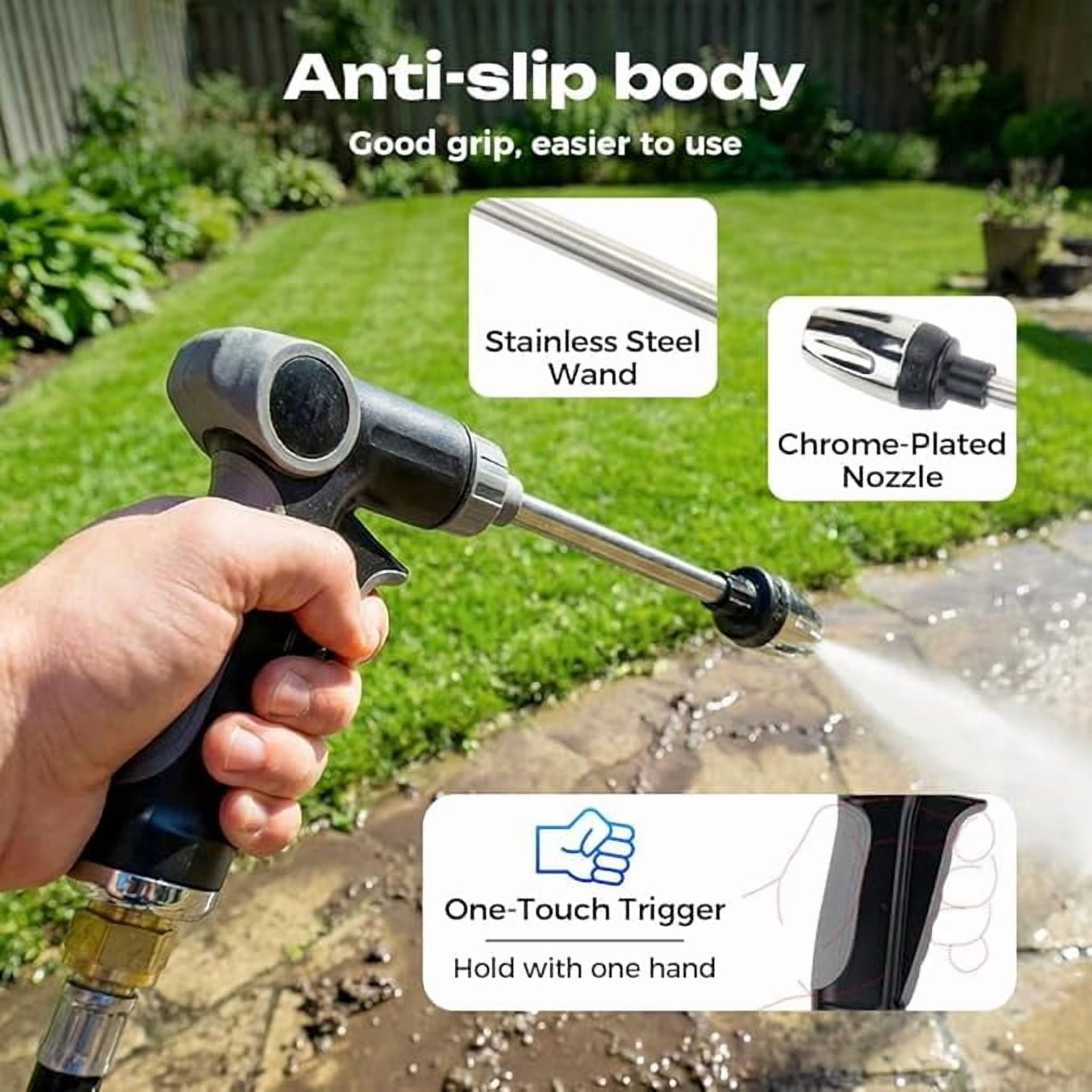 TripleHBB 2026Upgrade Turn Any Hose into a High Pressure Water Cleaning Jet,Power Jet Washer with High Pressure Hose Nozzle,Multi Function Lawn & Garden Watering Sprayer for Yard Car