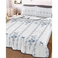 thumbnail image 3 of Quilts Queen Size Bedding Set, Blue Flowers Lightweight Quilted Comforter, Spring Floral Bows Minimalist Botanical Soft Reversible Bedspread Coverlet with Pillow Covers for All Season, 90" x 96", 3 of 7