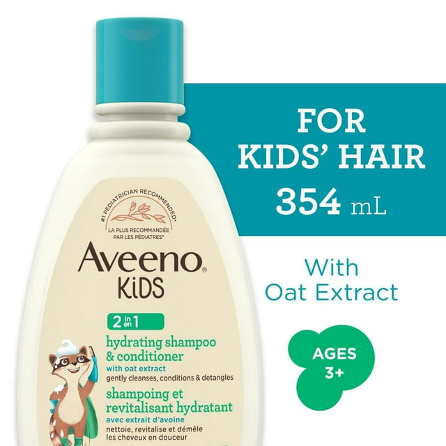 Aveeno Kids 2-in-1 Hydrating Shampoo & Conditioner, Oat Extract, Kids Hair Care, Detangler, Hypoallergenic, Tear-Free, For Sensitive Skin & Scalp