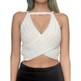 thumbnail image 1 of VISgogo Tops cortos para mujer, cuello halter, sin mangas, cruzado, cruzado, de color sólido, de punto, camiseta delgada para damas VISgogo moda, 1 of 9