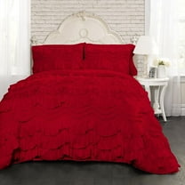 D.N.G. BEDDINGS 800 Thread Counts, 100% Egyptian Cotton, 550 GSM Microfiber filled Quilt Ruffled With Small Pom Pom Textured 3 Piece Full/Queen Size Comforter Set, Red