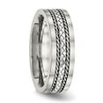 thumbnail image 4 of Stainless Steel w/Sterling Silver Inlay Polished/Brushed Edge 7mm Band, 4 of 6