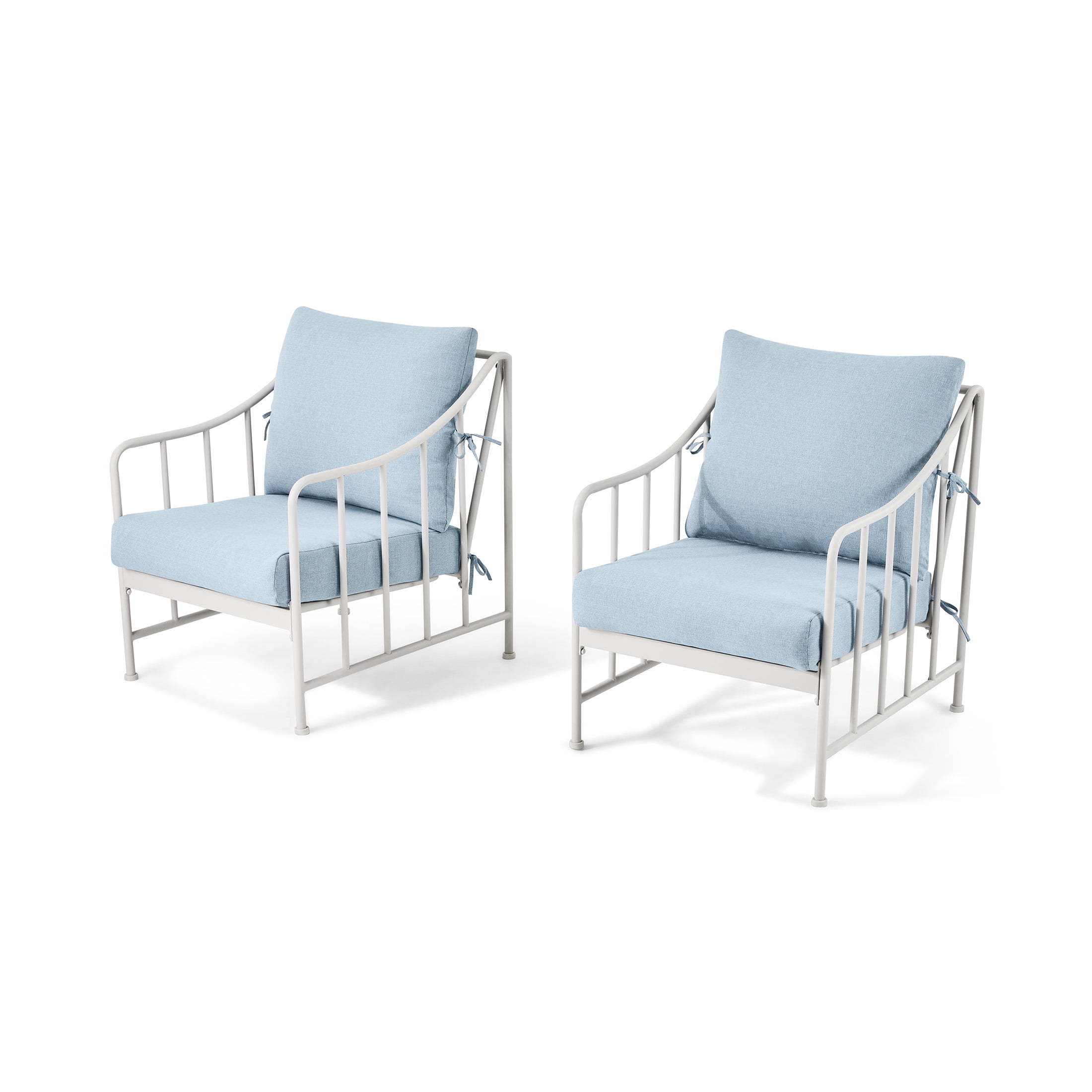 Better Homes & Gardens Aubrey 3-Piece Metal Outdoor Chat Set, White & Blue