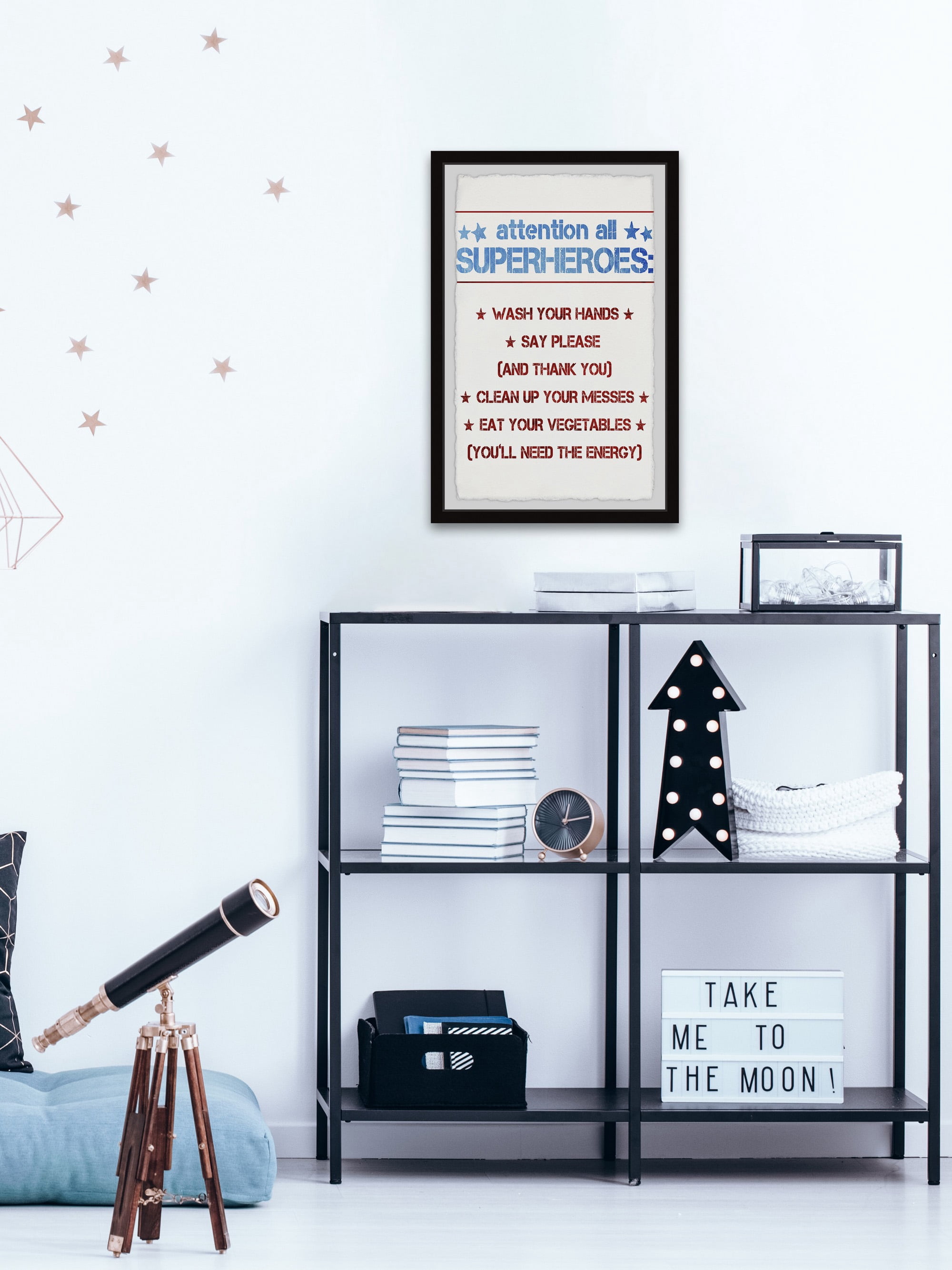 Marmont Hill Superhero House Rules Framed Wall Art, 16.00" x 1.50"