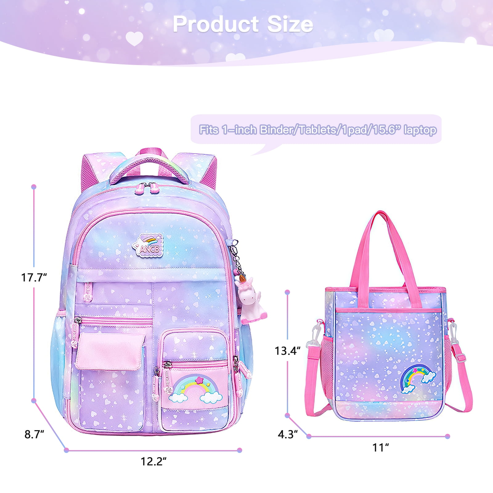 Kadyn Girls Backpack, Waterproof Princess School Backpacks for Teen Girl Kid Students, Cute Book Bag with Compartments and Lunch Bag, Purple Kadyn Girls Backpack, Waterproof Princess School Backpacks for Teen Girl Kid Students, Cute Book Bag with Compartments and Lunch Bag, Purple