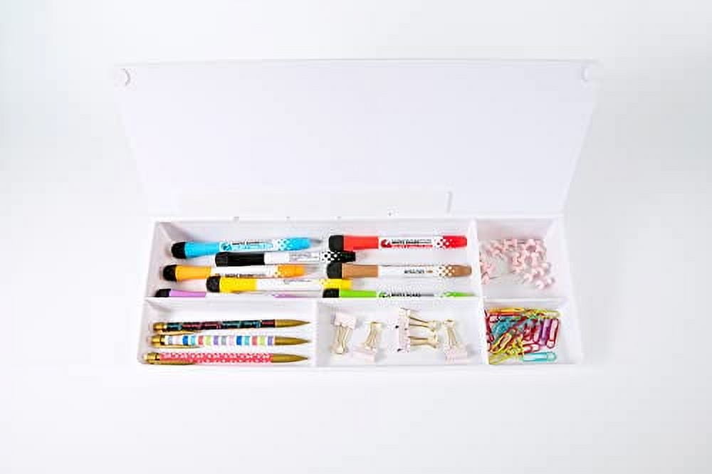 Glassboard Studio Glass Dry Erase Doodle Tray for Desktop Office Supply Storage - Marker and Eraser Included (8 Markers, White)