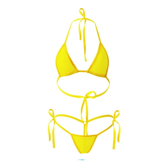 Lopeceal Women’s Sheer Extreme Swimsuit Bikini Halterneck Top and Tie Sides Micro Bikini Thong Sets