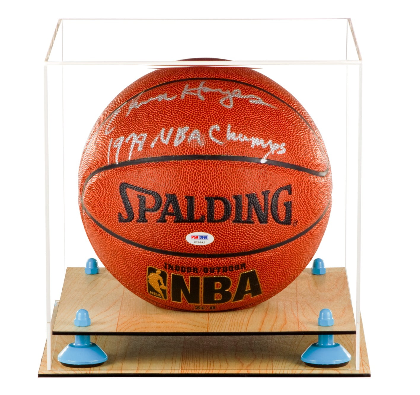 A001-BLR Deluxe Clear Acrylic Basketball Display Case with Blue Risers 