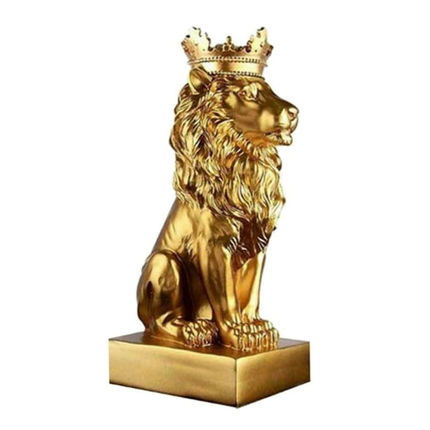 Estatuas de león con corona de resina, figuras de escritorio, esculturas de mesa, adornos decorativos dorado