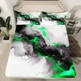 thumbnail image 2 of Black and Green Marble Bed Sheets Set Modern Marbling Full Sheet Set, Mountain Fluid Sheets Grey Aesthetic Bed Set, Abstract Art Flat Sheet Boys Girls Room Decor, 2 of 7