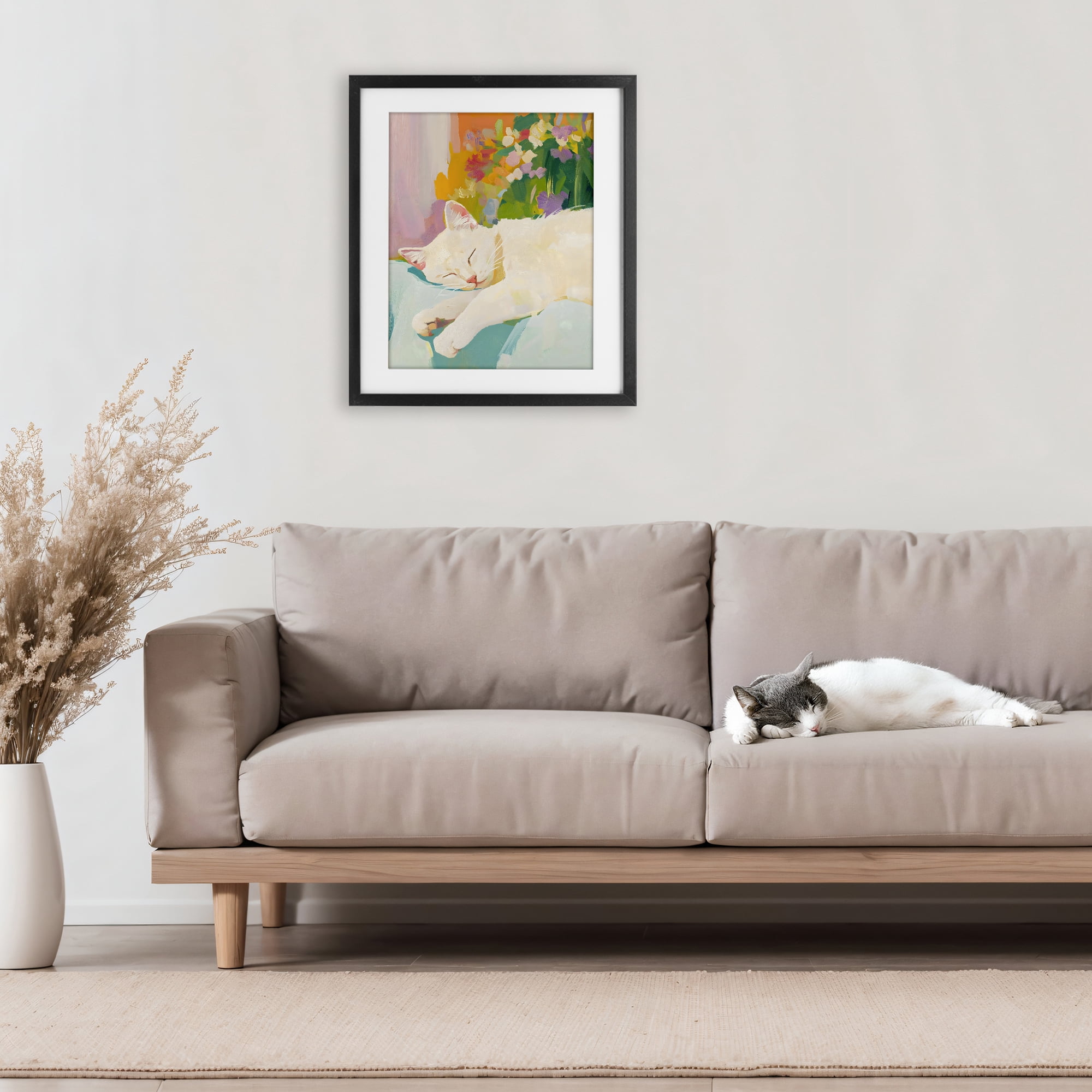 Stupell Industries Sleeping Cat with Flowers Black Framed Print Under Glass, design by The Prints Vibe