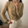 thumbnail image 6 of Bienvenido Women Knit Open Front Outwear Long Sleeve Button Down Round Neck Pure Color Thin Open Front Sweater for Spring Autumn Khaki Free Size, 6 of 8