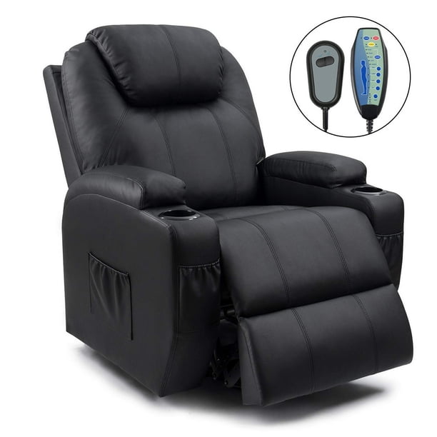 Victal Ergonomic Electric Power Lift Massage Recliner With Heating Function Black Faux Leather 0562