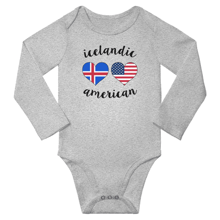 

Icelandic and American Love Heart Baby Long Slevve Bodysuit (Gray 6-12 Months)