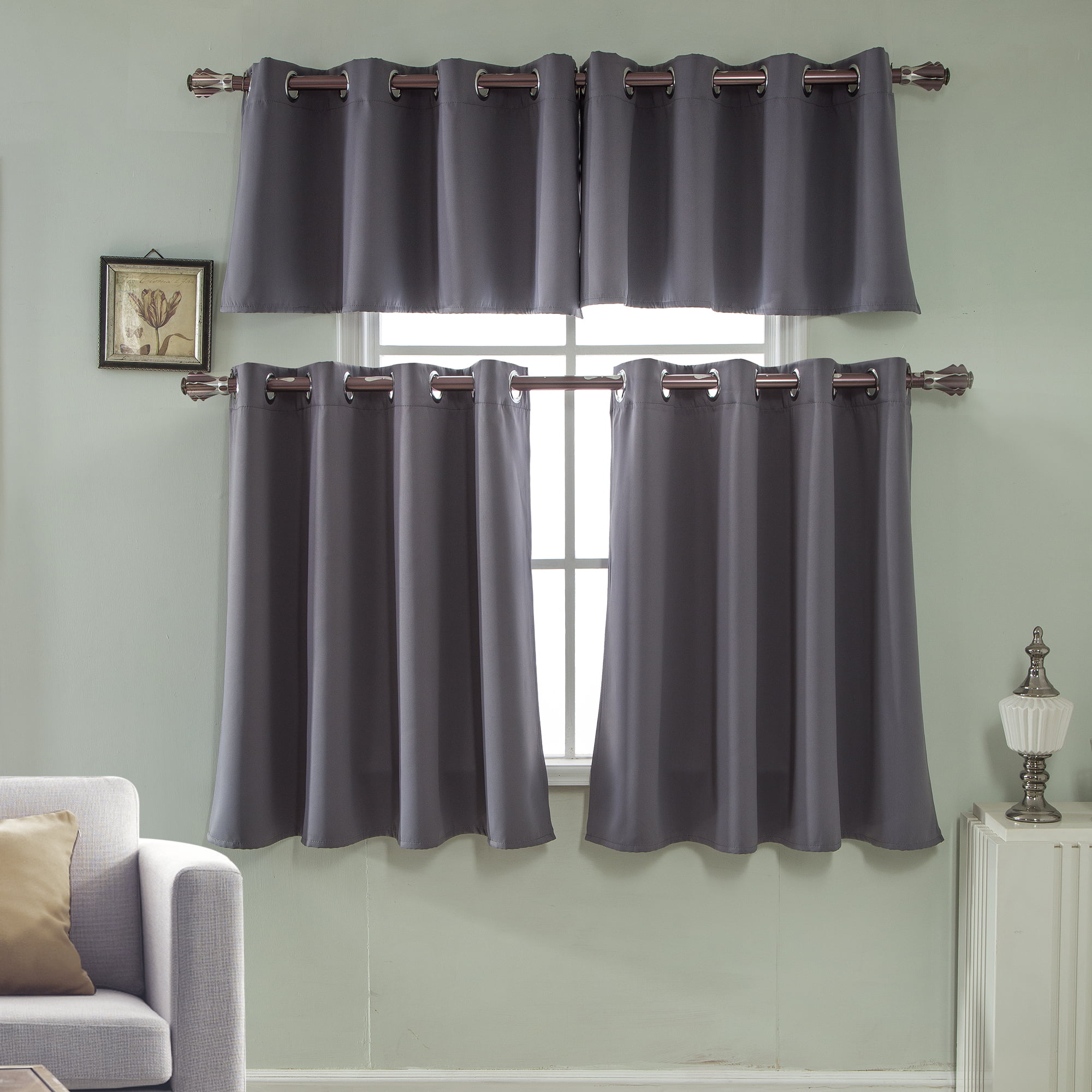 Solid Blackout Window Kitchen Cafe Curtain Valance Energy Efficient