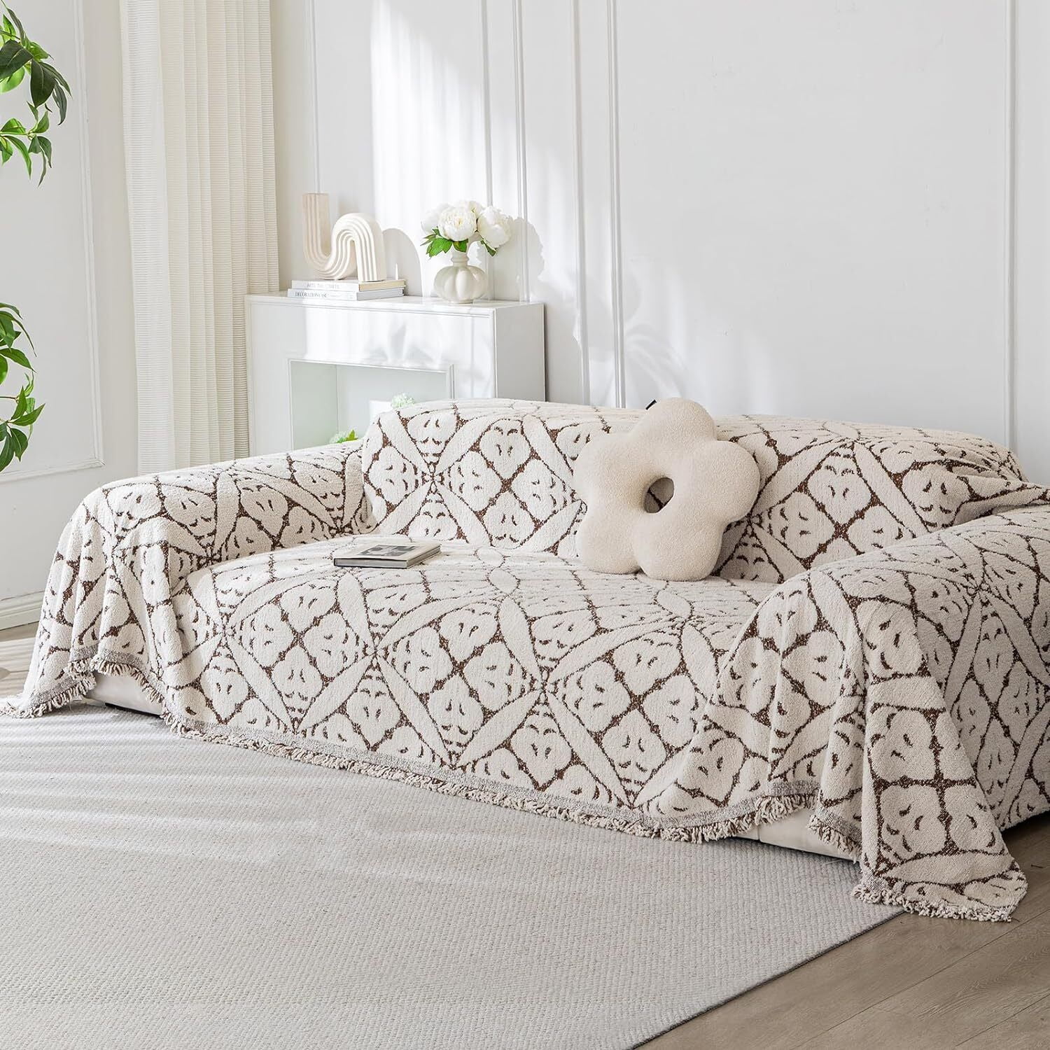 TOPCHANCES Chenille Couch Cover Sofa Slipcovers Towel Cover Couch Furniture Pet Protector Throws Blanket  (180*260cm, Coffee)