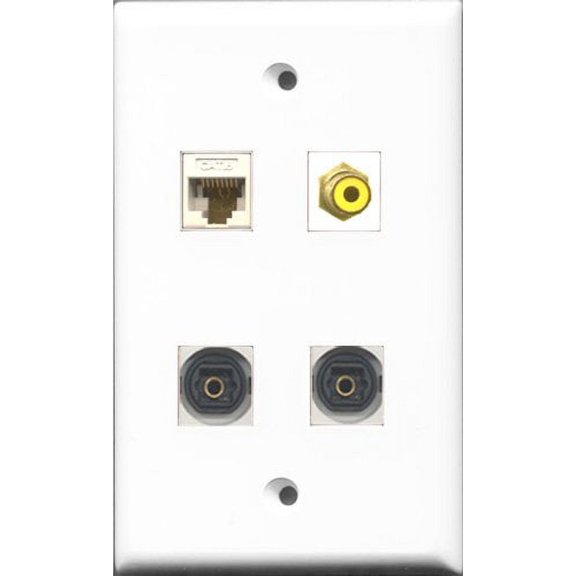 RiteAV 1 Port RCA Yellow 2 Port Toslink and 1 Port Cat6 Ethernet White Wall Plate