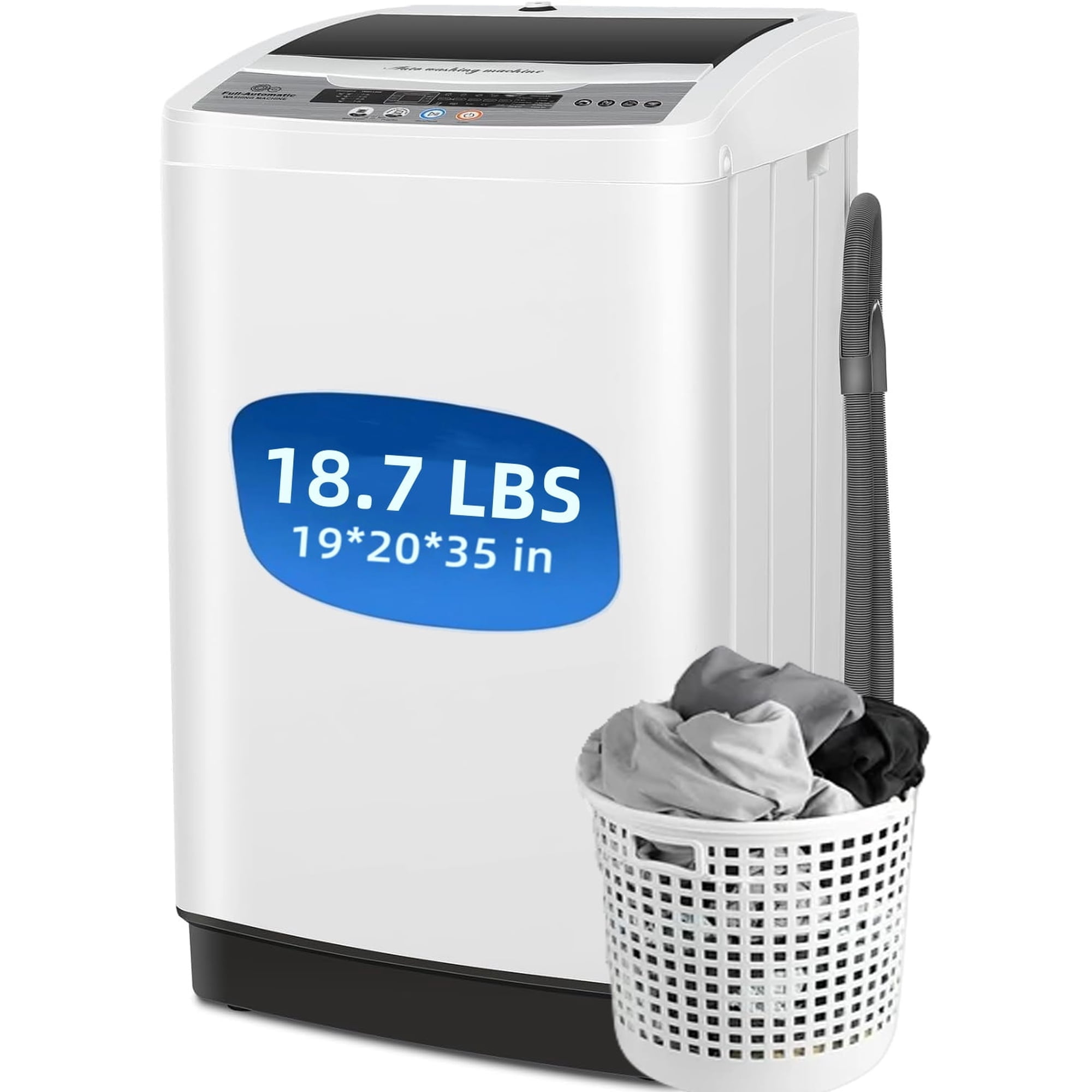 Adnoom Portable Washing Machine, 18.7lbs Full Automatic Compact 10 Programs & 8 Water Levels Washer Machine with Child Lock and LED Display, Low Noise Laundry Wash for Apartments, Home, Dorms