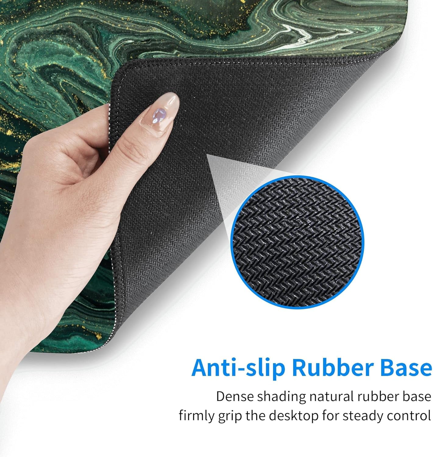 Desk Mat,Green Gold Liquid Marble Extended Gaming Mouse Pad for Office Work & Game,Computer Keyboard Mouse Mat Desk Non-Slip Rubber Base Large Mousepad with Stitched Edges, 31.5x15.7inch