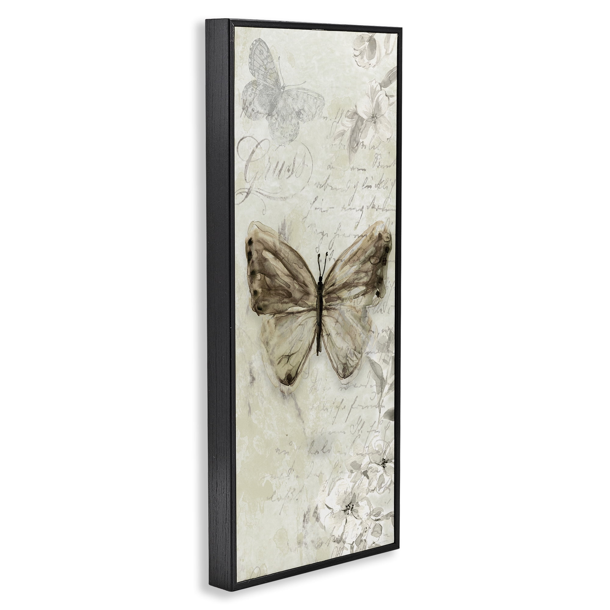 Stupell Industries Vintage Patterned Butterfly Animals & Insects Painting Black Framed Art Print Wall Art, 10 x 24