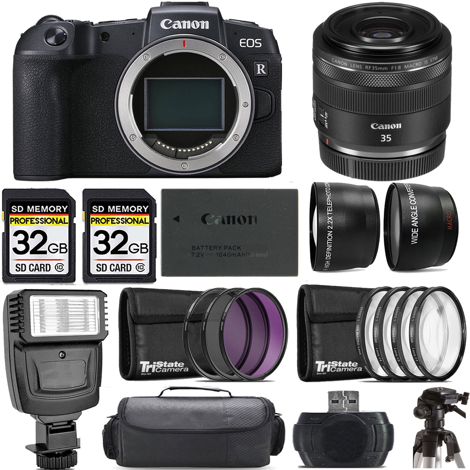 Canon EOS RP Mirrorless Camera +35mm f/1.8 IS Macro STM Lens +Flash