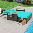 thumbnail image 2 of Costway Patio Rattan Daybed Set with Cushioned Loveseat & Storage Ottoman for Porch Turquoise, 2 of 10