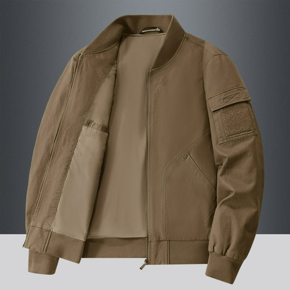 Maoxin Mens Jacket Men's Stitching Drawstring Hooded Slim Fashion Jacket Coat Outwear Jackets for Men , Khaki , 2XL