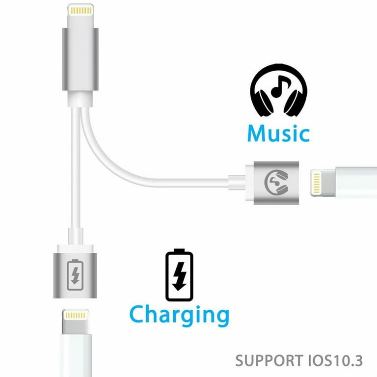 iPhone Adapter & Splitter, 2 in 1 Dual Lightning Headphone Jack Aux Audio &  Charge Adapter Dongle for iPhone SE/11/XS/XR/X/8/7/iPad Support Call +  Charge + Sync + Music Control 