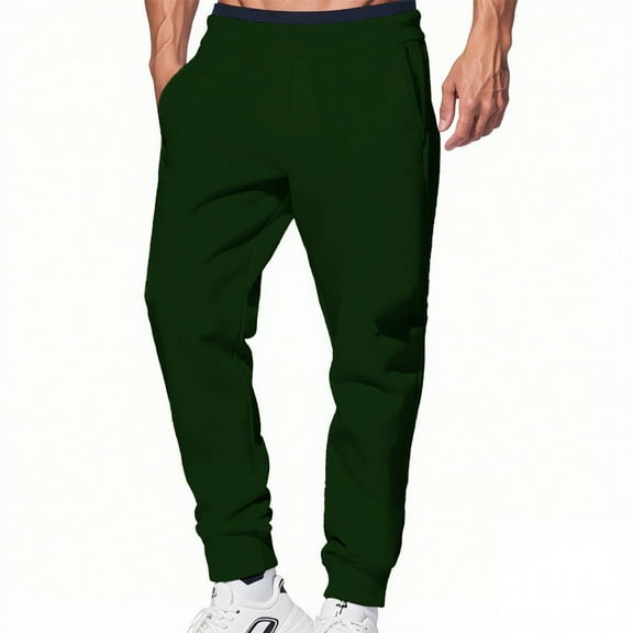 SERTG Men's Casual Pants Solid Color Straight Leg Pants Fashion Spring Fall Linen Cotton Men's Trousers Jogger Pants(Green,S)