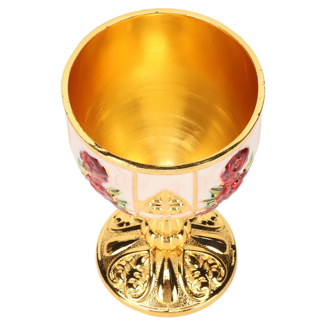 Calice Doré, Gobelet à Vin en Alliage de Zinc 4 Pouces Style Rétro pour Bar Fleur Rouge sur Or et Blanc, Or Rouge