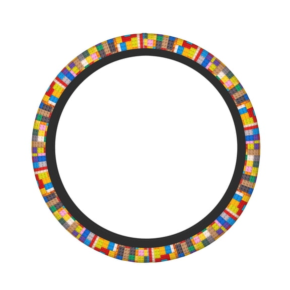 Naloa Colorful Plastic Blocks Pattern Elastic Steering Wheel Cover, Auto Steering Wheel Cover – 15 Inch, Fit Suvs,Vans Cars,Trucks