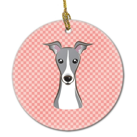 Checkerboard Pink Italian Greyhound Ceramic Ornament