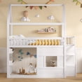 thumbnail image 3 of Harper & Bright Designs Full Size House Loft Bed with LED Light, Wooden Loft Bed with Shelves, Stairway Loft Bed with Guardrail & Ladder for Girls and Boys, White, 3 of 8