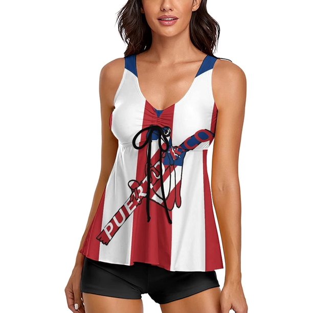 Taomei Bikini Puerto Rico FlagFrog Bathing Suit Women's Swimwear TwoPiece Swimsuit Tummy