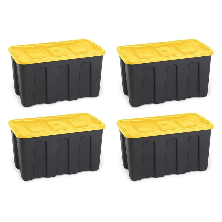 HOMZ Durabilt 27 Gallon Capacity Flip Lid Stackable Heavy Duty Tough  Storage Container Tote, Black Base with Yellow Lid (2 Pack)