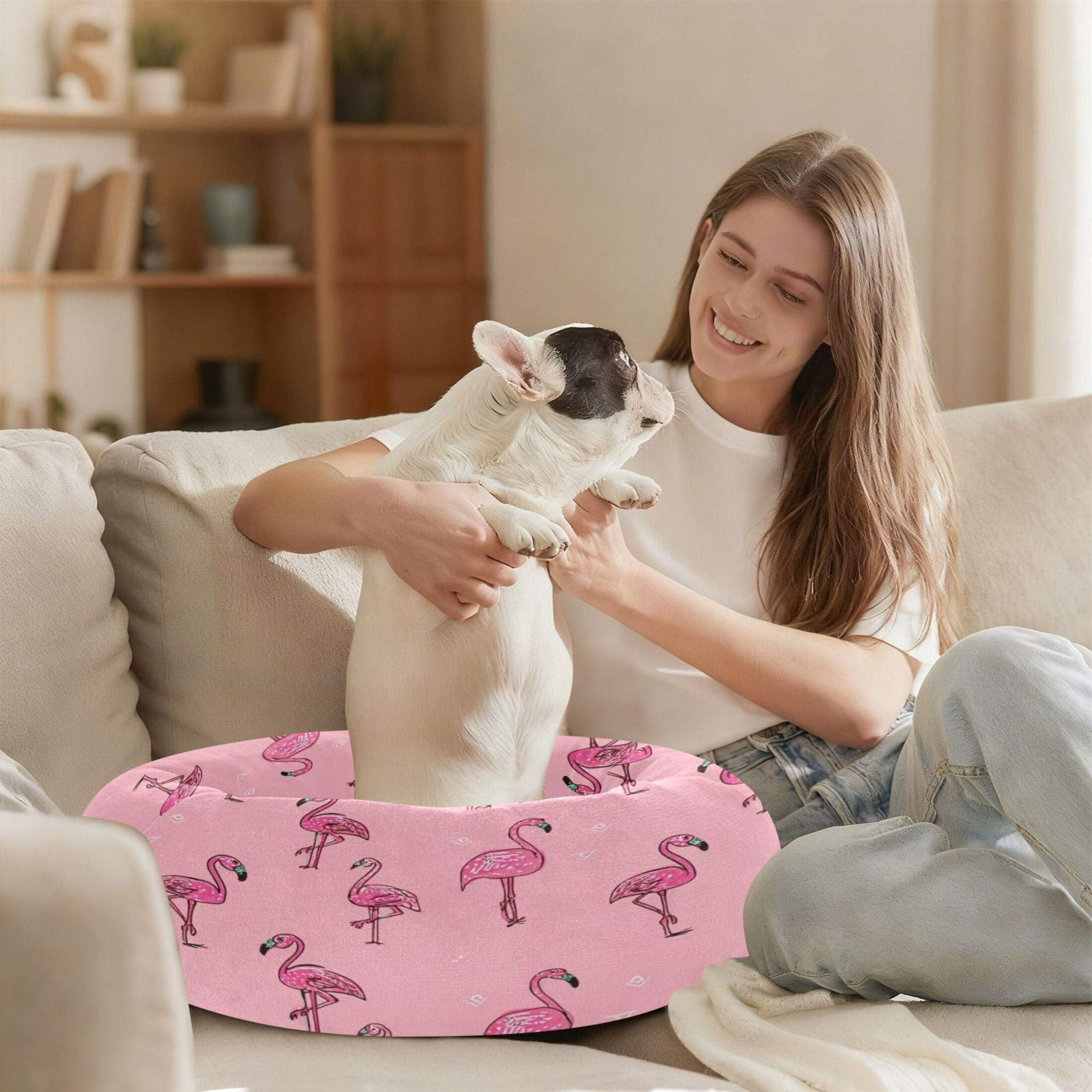 Iauyy Pet Couch Donut Cat Bed for Indoor Cats/Small Dogs Washable & Machine with Non-slip Bottom Calming Cat Furniture, Simplicity and Symmetry (S)