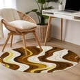 thumbnail image 5 of Brown Wave Round Area&nbsp;Rug 4ft Modern Abstract Art Gold White Line Stripes Linen Non-Slip&nbsp;Washable Circle Rugs Soft Felt Indoor Floor Mat for Bedroom Kitchen Living Room Bathroom, 5 of 9