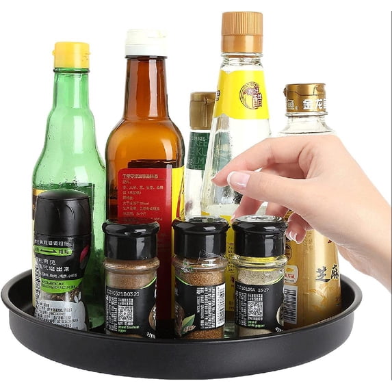 12 Inch Lazy Susan Organizer, Lazy Susan Turntable for Cabinet, Stainless Steel Spice Rack Trays Storage for Fridge Refrigerator Kitchen Bathroom Pantry Cabinet Cupboard Table Organization, Black