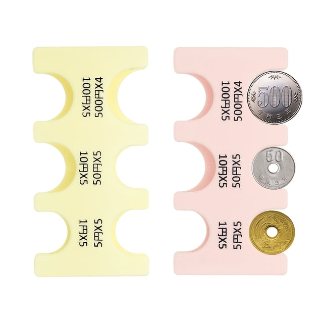 2Pcs Japanese Coin Holder, Portable JPY Coin Organiser Dispenser Coin Hard Case Storage 6 Slots, Great for Home, Office, Collection, Pink,Yellow