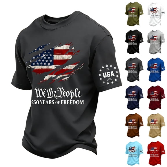 Men's Patriotic Graphic T-Shirts 250th Anniversary Flag Print 1776-2026 4th of July Casual Breathable Fit Short Sleeve Tees , #03 Dark Gray, XXL