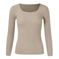 thumbnail image 4 of PMUYBHF Combinaison Chandail pour Femme Femmes Couleur Unie Col en U Chandail Tricoté Chandail à Col Roulé de Base Hauts L, 4 of 5