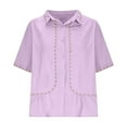 thumbnail image 5 of Moxiu Cotton Linen Tops for Women Summer Casual Short Half 3/4 Sleeve T Shirts Lightweight Ethnic Style Embroidery Blouses Tees 2025 Purple,L, 5 of 7