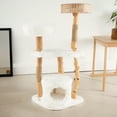 thumbnail image 4 of Pefilos 49" Solid Wood Cat Tree Tower for Indoor, Modern Cat Condo with Scratching Post, Cat Climbing Tree House Furniture, White, 4 of 7