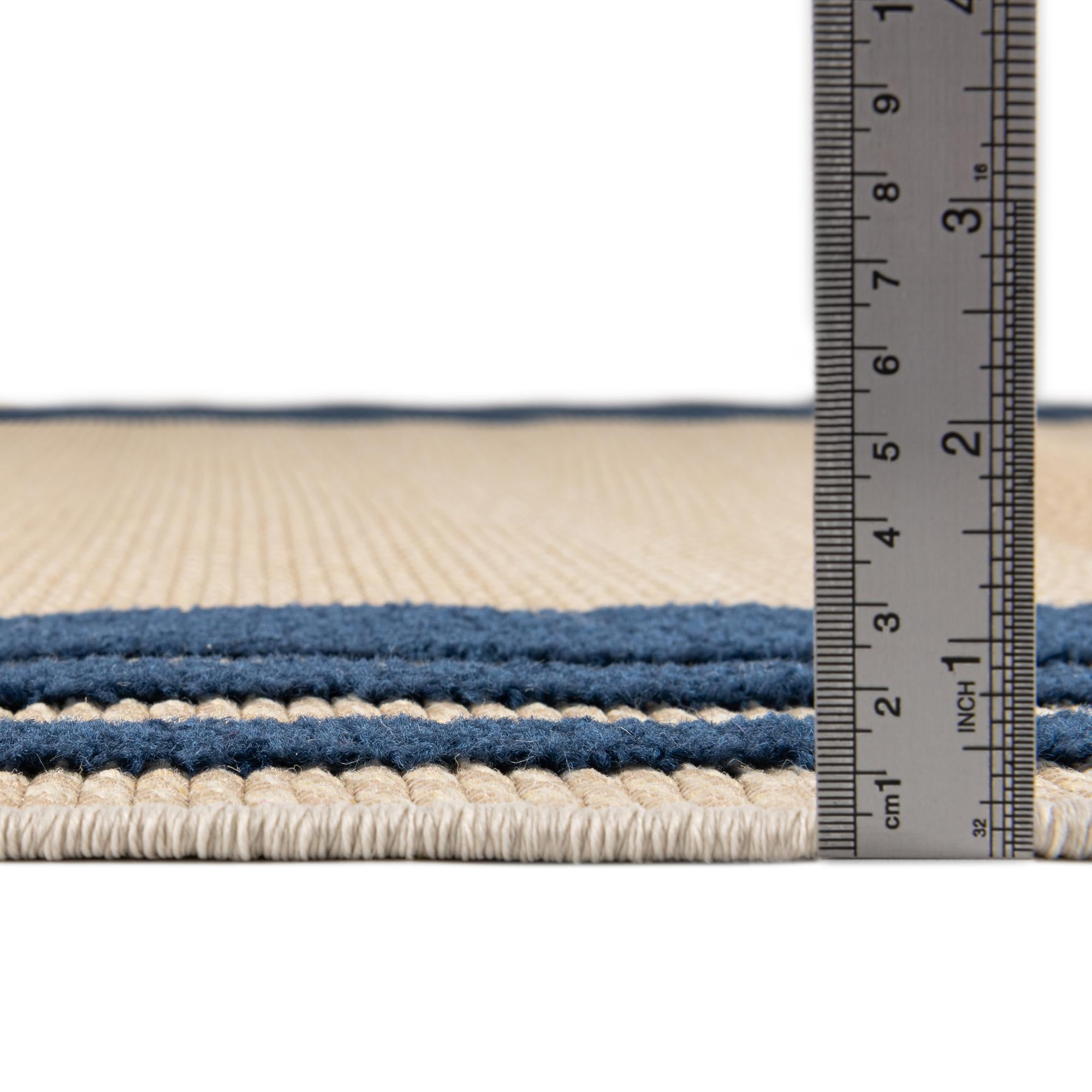 Unique Loom Aruba Outdoor Collection Area Rug - Tanki (5' 3" Round Beige/Navy Blue)
