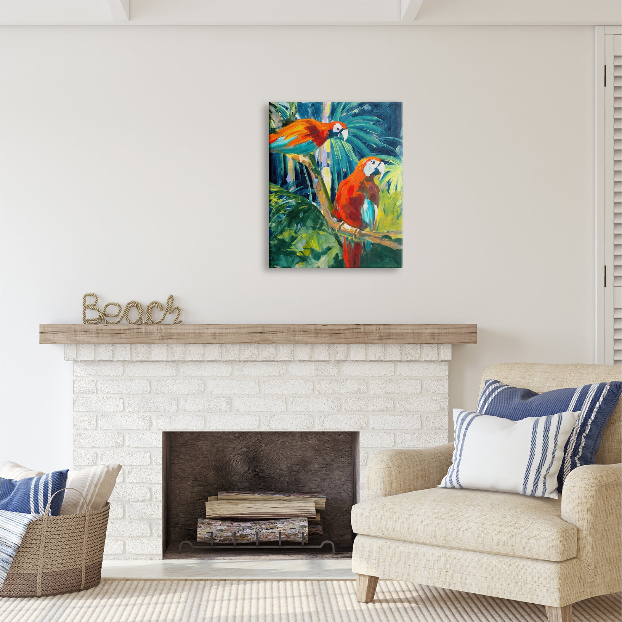 Stupell Industries Tropical Parrots in Jungle Animals & Insects Painting Gallery Wrapped Canvas Print Wall Art, 24 x 30