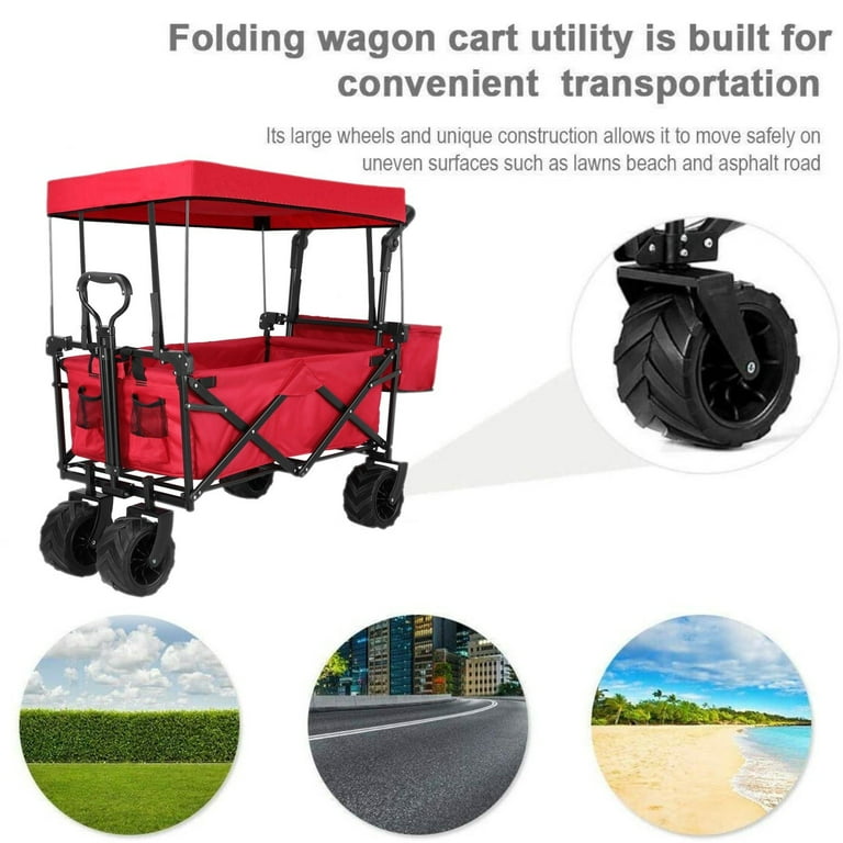 LAZY BUDDY Collapsible Utility Wagon Cart Heavy Duty Beach Wagon