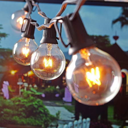 25FT Outdoor String Lights,Waterproof IP44 Globe String Lights 25 x E12 Screw Hanging Sockets with 25 x 1 Watt G40...