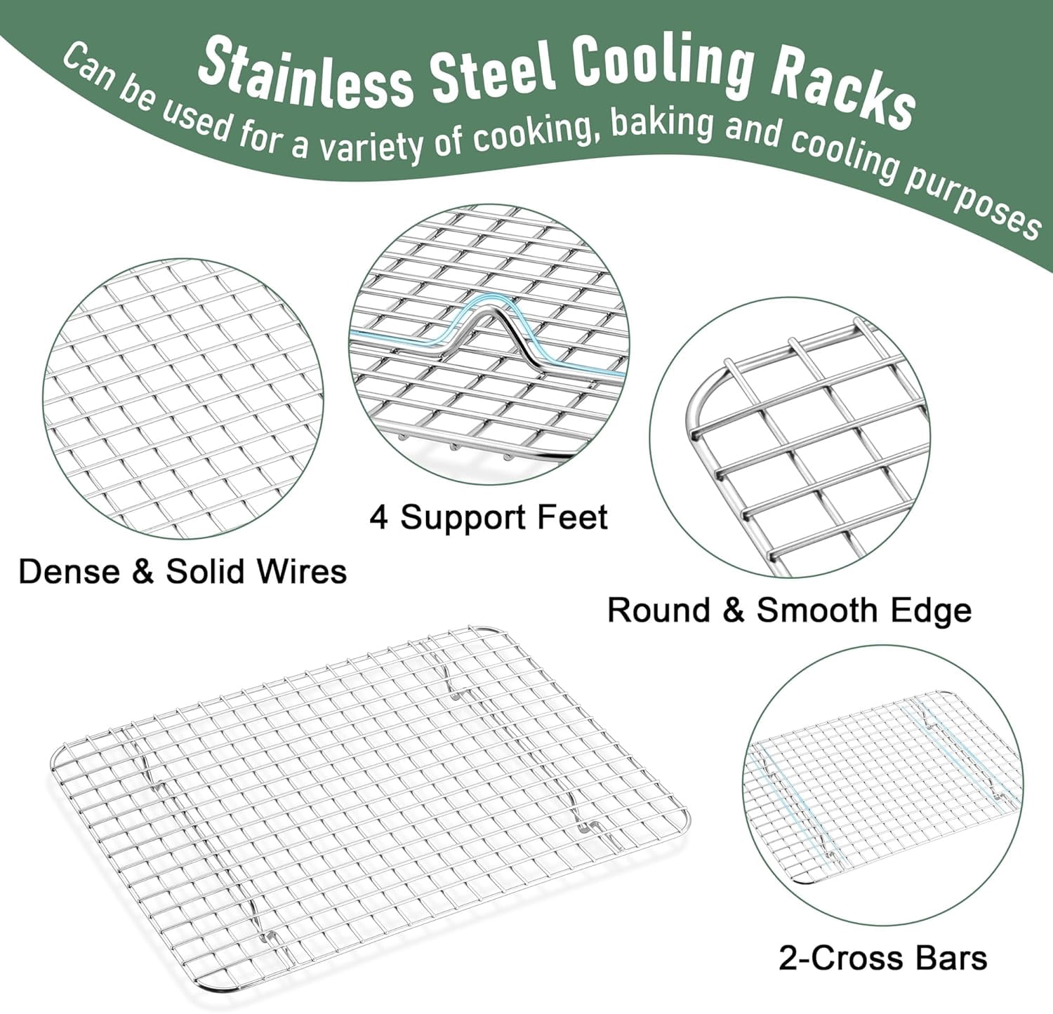 Baking Sheet with Wire Rack Set (1 Pan+1 Rack), 12" x 10" Stainless Steel Quarter Sheet Pan with Grid Cooling Rack for Toaster Oven Roasting, Metal Bacon Cookie Trays Nonstick Jelly Roll Pan